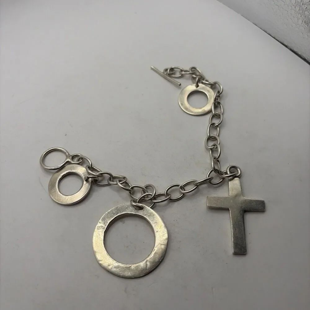 Modernist Chain Bracelet With Geometric Charms, Mexico 925 Silver Jewelry 8